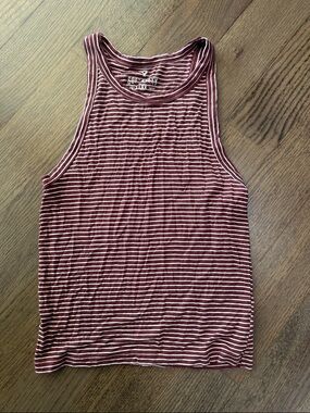 American Eagle Outfitters Maroon and White Striped Ribbed Tank